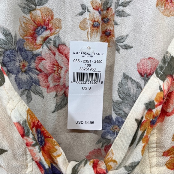 American Eagle Outfitters Cold Shoulder Tie Front Shirt Ivory Small Floral NWT - Picture 6 of 12